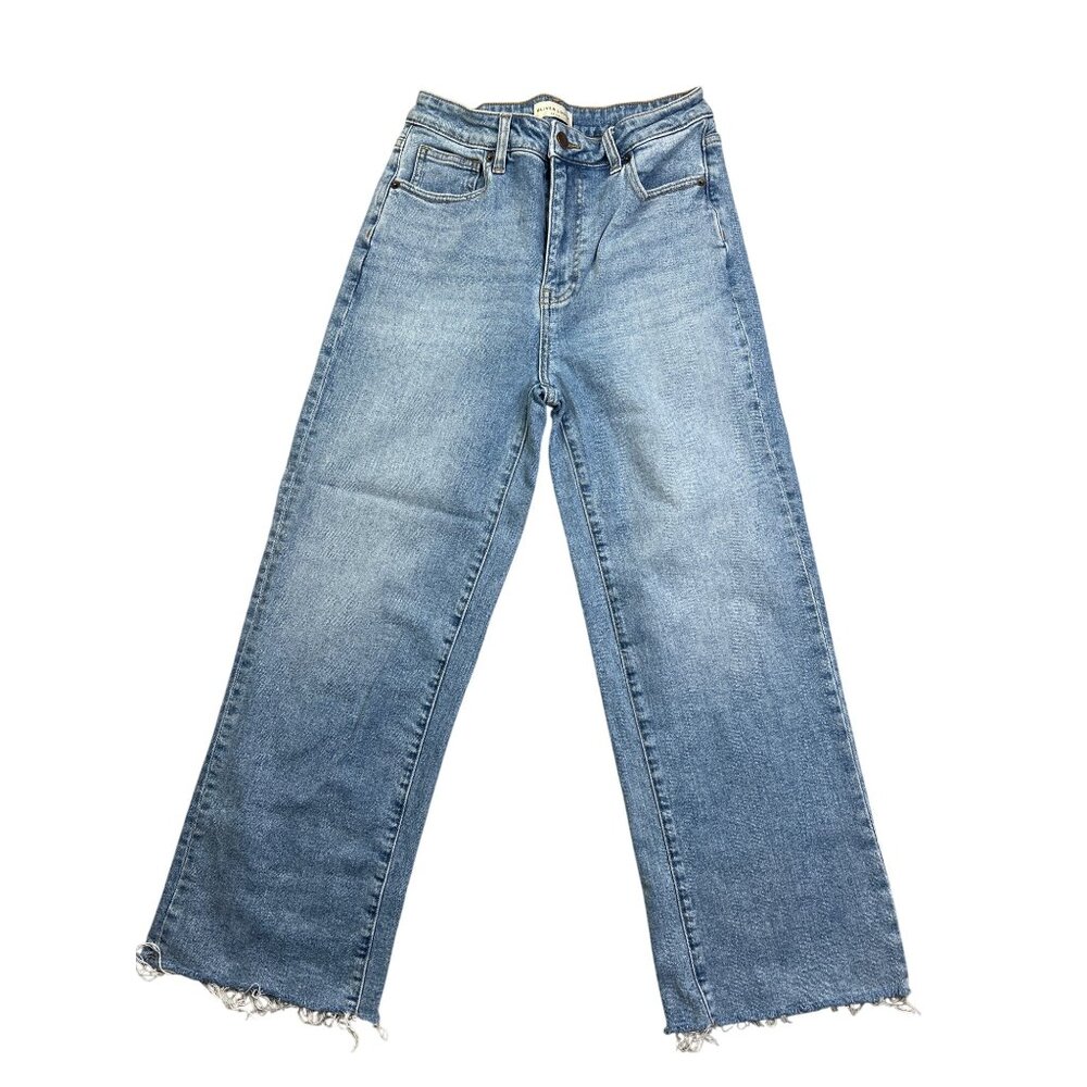 Oliver Logan Womens Wide Leg High Rise Jeans Size 27 Frayed Hem Medium Wash